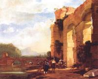 Asselijn, Jan - Graphic Italian Landscape with the Ruins of a Roman Bridge and Aqueduct